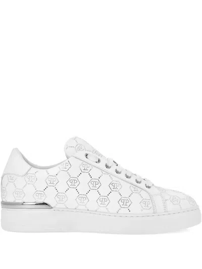 Philipp Plein Low Top Sneakers Carson Monogram Strass In White