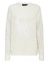 Philipp Plein Cashmere 5 Pullover Round Neck Ls Crystal Skull In Beige