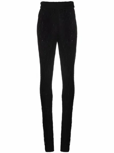 Philipp Plein Cashmere Crystal Cable-knit Trousers In Black
