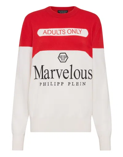 Philipp Plein Cashmere Pullover Round Neck Ls Marvelous In White