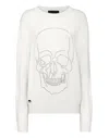 Philipp Plein Studded-skull Cashmere Pullover In White