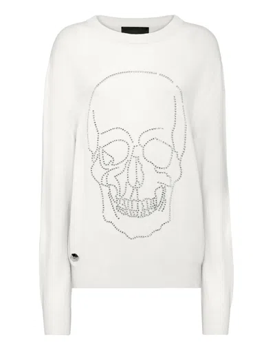PHILIPP PLEIN CASHMERE PULLOVER ROUND NECK LS WITH CRYSTALS