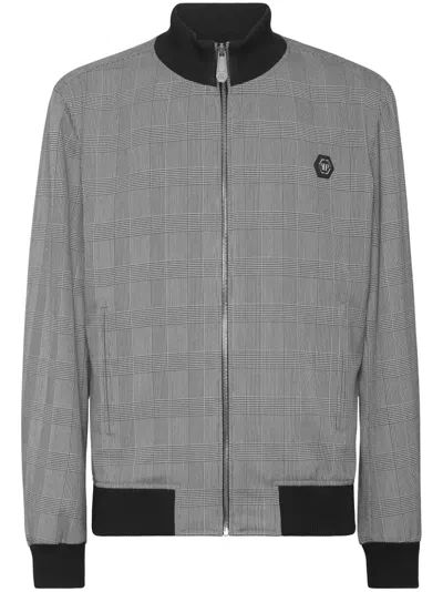 Philipp Plein Checkered Bomber Jacket In Gray