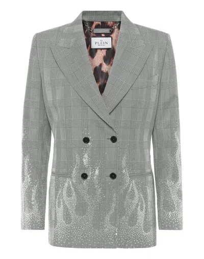 Philipp Plein Checkered Gold Fit Blazer Flame