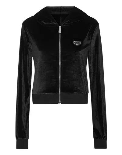 PHILIPP PLEIN CHENILLE HOODIE SWEATJACKET STRASS SKULL