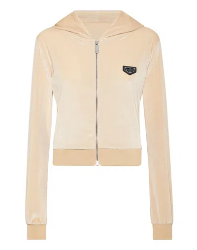 PHILIPP PLEIN CHENILLE HOODIE SWEATJACKET STRASS SKULL