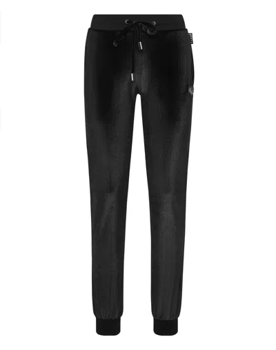 Philipp Plein Chenille Jogging Trousers Strass Skull In Black