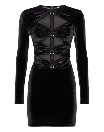 Philipp Plein Chenille Midi Dress In Black