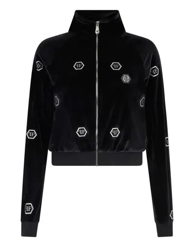Philipp Plein Chenille Tracksuit Jacket Mini Monogram Crystal Monogram In Animal Print