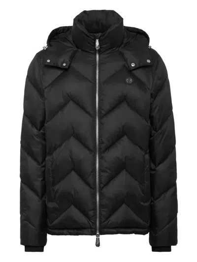 Philipp Plein Chevron-quilted Puffer Jacket In Black