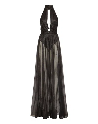 Philipp Plein Chiffon Long Dress In Black