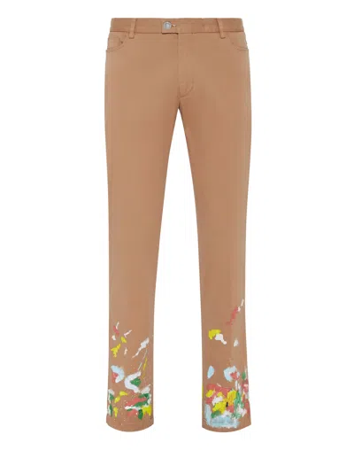 Philipp Plein Chinos Trousers Dripping In Beige