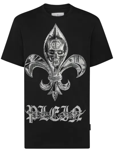 Philipp Plein Chrome-print Round-neck T-shirt In Black