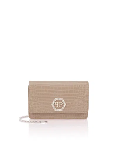 Philipp Plein Clutch Bag Cocco Hexagon In Beige