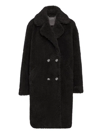Philipp Plein Coat Long Iconic Plein In Black