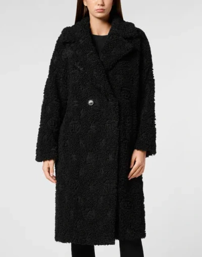 Philipp Plein Coat Long Monogram Women In Black