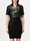 Philipp Plein Leather Cropped Biker Short Sleeve Jacket In Schwarz
