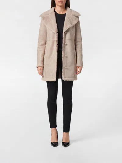 PHILIPP PLEIN PHILIPP PLEIN SINGLE-BREASTED SHEARLING COAT WITH RHINESTONE HEXAGON LOGO,I53915022