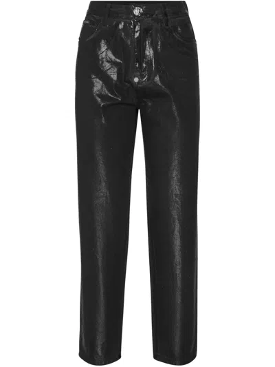 Philipp Plein Coated-finish Trousers In 黑色
