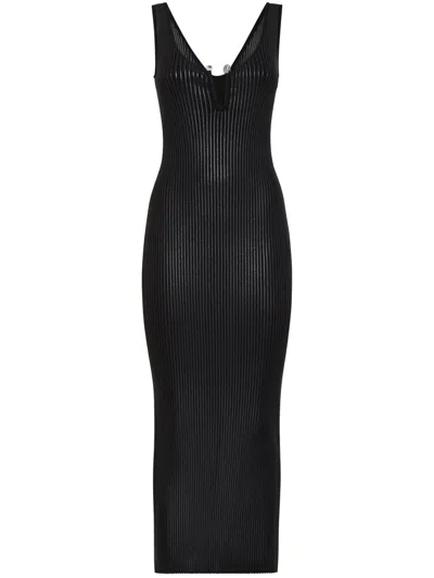 Philipp Plein Coated Ribbed-knit Midi Dress In Black