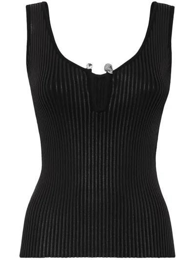 Philipp Plein Coated Ribbed-knit Tank Top In Black