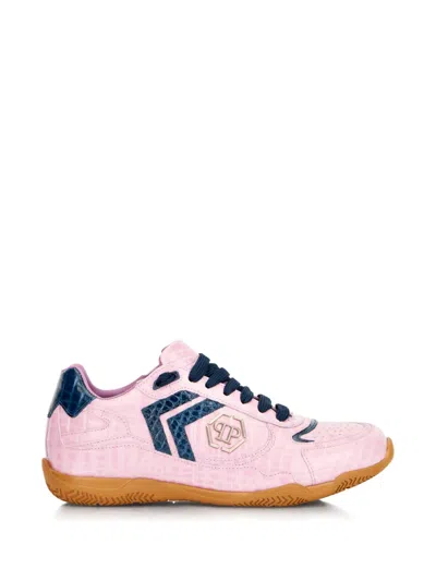 Philipp Plein Cocco Crocodile-effect Appliqué Sneakers In Pink