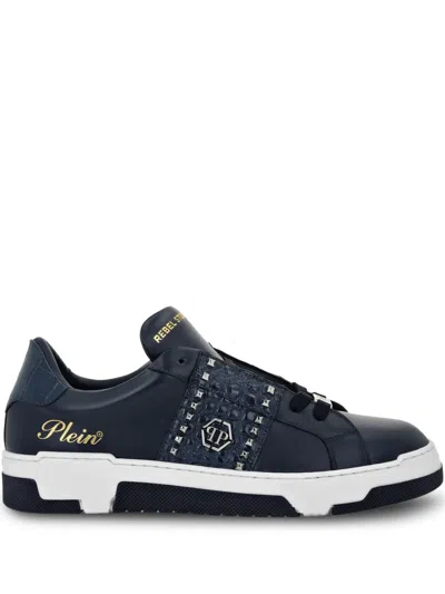 Philipp Plein Cocco Leather Sneakers In Blue