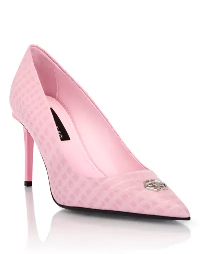 Philipp Plein Cocco Print Decolette Mid Heels Hexagon 9 In Pink
