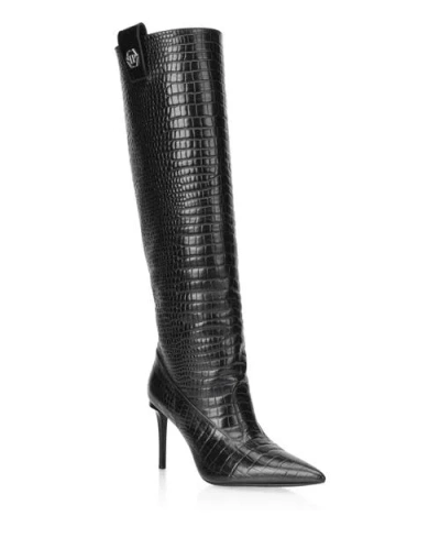 Philipp Plein Cocco Print High Boots 9 Women In Black