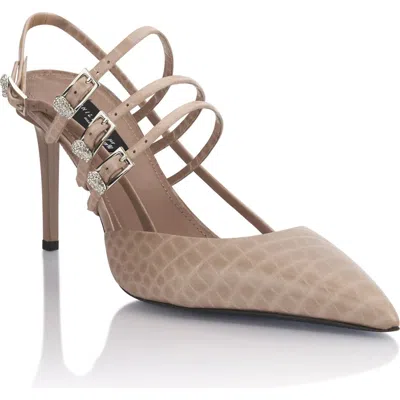 Philipp Plein Cocco Print High Heels Slingbacks Skull Belts 9 Women In Brown
