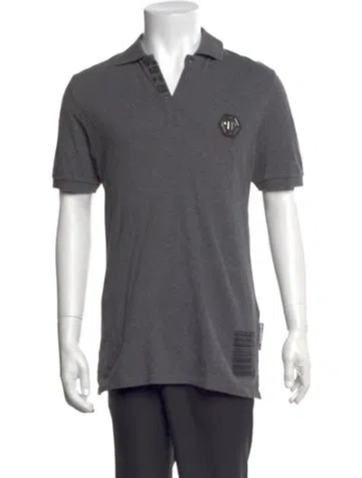 Pre-owned Philipp Plein Collar Short Sleeve Polo Shirt In Grey