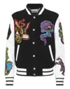 Philipp Plein College Bomber Leather Sleeves Tattoo Patches In Black