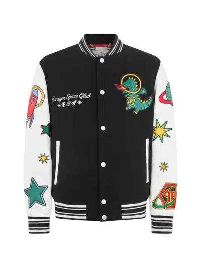 Philipp Plein College Patch-detail Bomber Jacket In Black