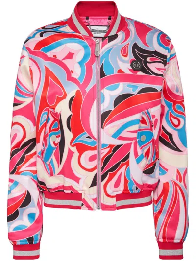 Philipp Plein Colorful Circus Bomber Jacket In Pink