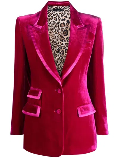 Philipp Plein Contrasting-trim Velvet Blazer In Pink