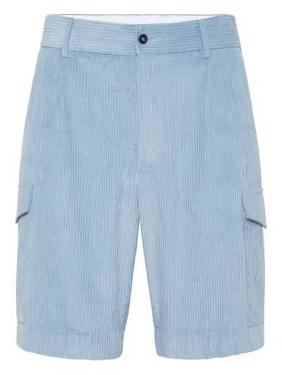 Philipp Plein Cool Kid Velvet Cargo Shorts In Blue