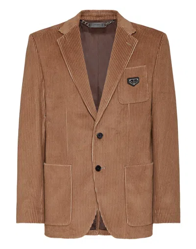 Philipp Plein Corduroy Blazer Gigolò Fit Iconic Plein In Brown