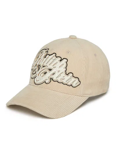 Philipp Plein Corduroy Cap Signature In Neutral
