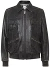 Philipp Plein Leather Coster Bomber Jacket Ls In Grey