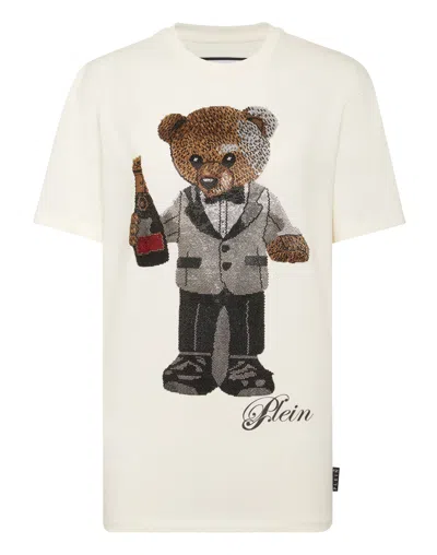 Philipp Plein Cotton Man Fit T-shirt Teddy Waiter Strass In White