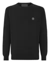 Philipp Plein Oversize Rhinestone Logo Sweatshirt With Ribbed Cuffs And Hem In Black