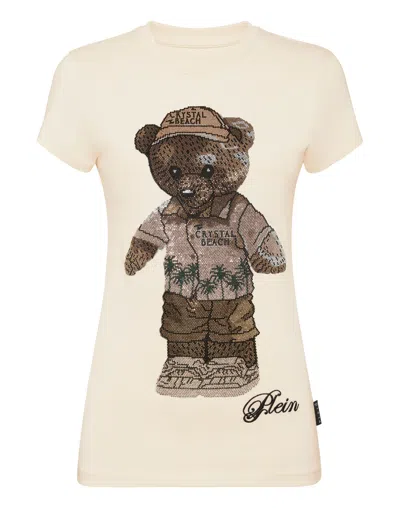 PHILIPP PLEIN COTTON SEXY PURE FIT T-SHIRT TEDDY BEACH CRYSTAL