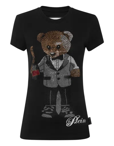Philipp Plein Cotton Sexy Pure Fit T-shirt Teddy Waiter Crystal In Black