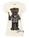 Philipp Plein Cotton Sexy Pure Fit T-shirt Teddy Waiter Crystal In White