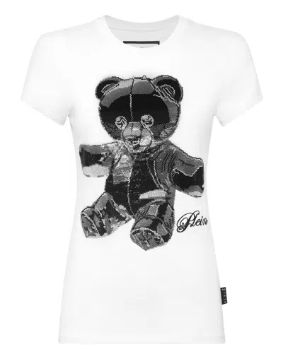 Philipp Plein Cotton Sexy Pure Fit T-shirt Teddy Crystal In White
