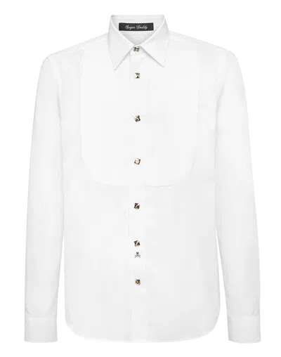 Philipp Plein Cotton Shirt Smoking Cut Ls Iconic Plein In White