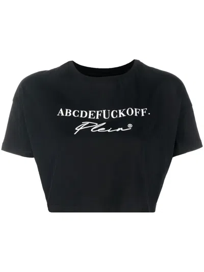 Philipp Plein Cotton Slogan-print Cropped T-shirt In Black