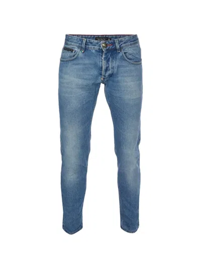 Pre-owned Philipp Plein Cotton Straight Jeans In Blue