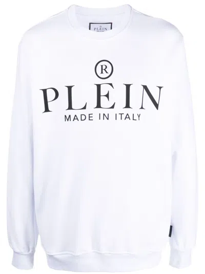 Philipp Plein Cotton Sweatshirt With Logo Print And Ribbed Trim For Men In White