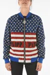 Philipp Plein Couture All-over Sequine And Crystal America Bomber Jacket In Blue